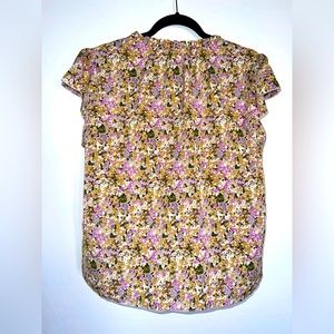 SHEIN Floral Frill Sleeve Blouse High Neck Relax Fit Large